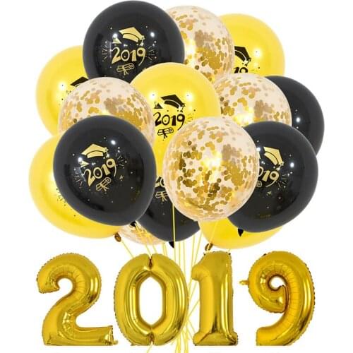 19 Pac/Lot 2019 Foil Graduation Confetti Balloons Gold Black Rose Gold Bachelor Hat Latex Progression Party Balloons Supplies