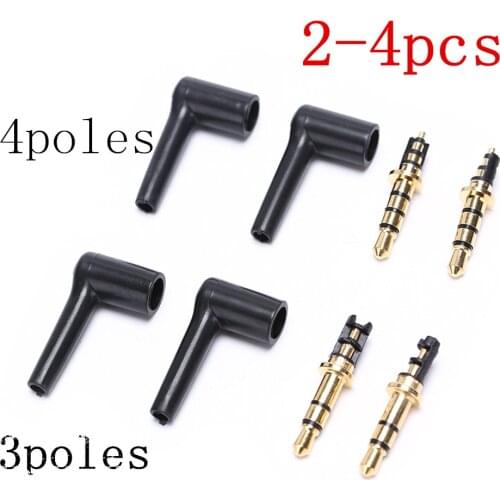 2PCS / 4PCS 90 Degrees 3.5mm 3 4 Poles Stereo Headset Plug Jack Gold Plated Black Audio Plugs Jack Adaptor Connector