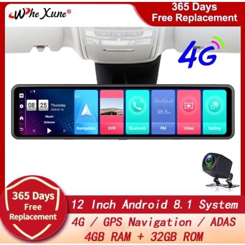 WHEXUNE 12''4G Car Rearview Mirror Android 8.1 Car Dvr Mirror 4GB+32 WiFi GPS Navigation Dash Camera ADAS Dashcam Auto Registrar