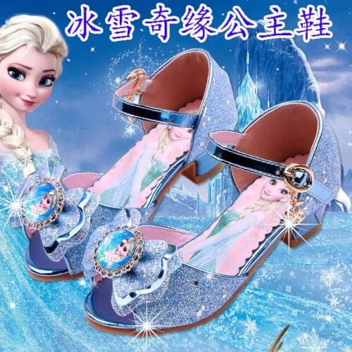 Disney 2020 New Summer Girls High Heel Sandals Frozen Crystal Shoes Children Princess Fish mouth shoes EU size 27-38