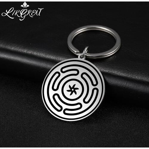 Stainless Steel Strophalos Hekate Wheel Pendant Car Keychain for Women Goddess Wicca Amulet Phone Charm Keyrings Gadgets for Men
