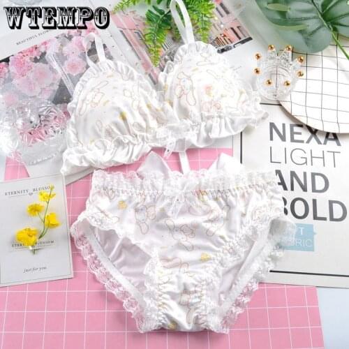 Kawaii Bras for Girl Japan Lolita Sweet Underwear Set Bra and Panty Teen Girl Sweet Lingerie Push Up Bra 2021 New Women Bras
