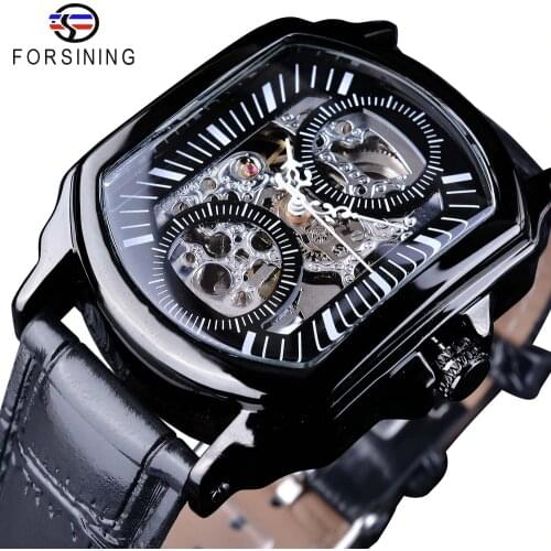 Forsining 2018 Black Display Openwork Clock White Hands Unique Two Small Circle Design Mens Automatic Watches Top Brand Luxury