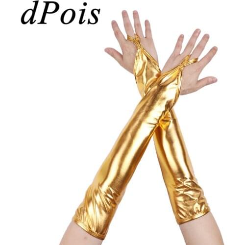 DPOIS Women Reflective Printed Gloves Evening Party Performance Costume Accessories Ladies Night Club Steampunk Gothic Gloves
