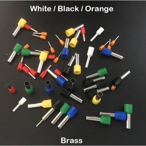 E0308 E0508 E0510 E0512 White Black Orange Brass Pin Insulated Sleeve Cold Press Wire Connector Ferrule Cord End Crimp Terminal