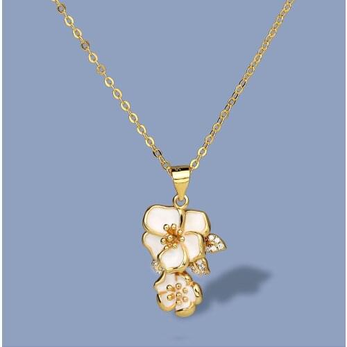 CIZEVA Elegant White Enamel Flower Pendant Necklace Luxury 925 Silver Clavicle Chain Sweater Necklace Choker Ladies Jewelry
