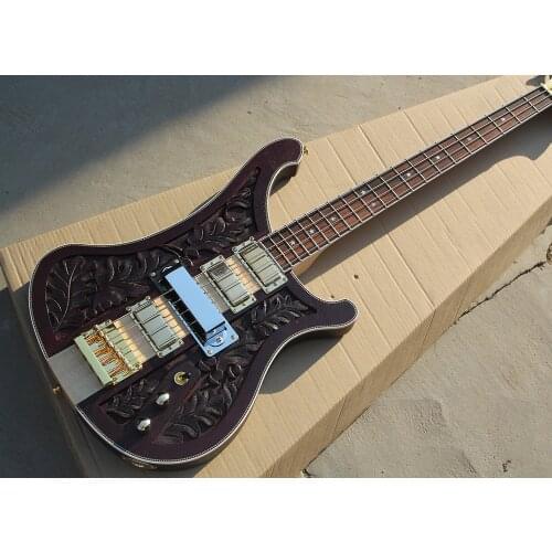 Factory Outlet-4 Strings 4 Strings Neck-thru-body Electric Bass Guitar with Carved Pattern,4 Pickups