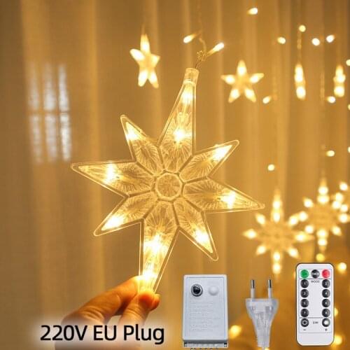 LED 220V Remote control Christmas Polaris Moon and Star Fairy curtain light Garland for Wedding Party Holiday New Year Decor