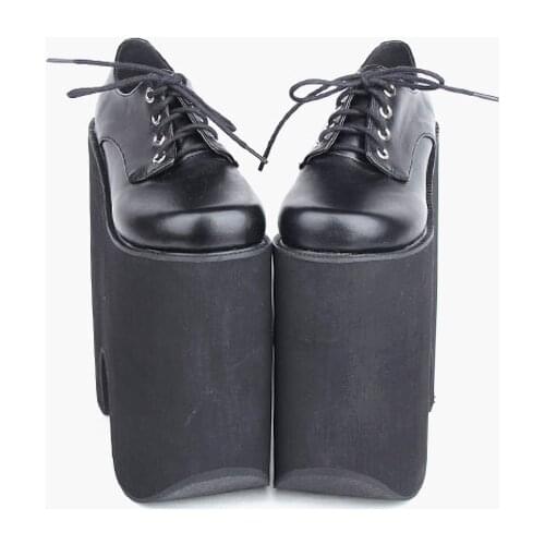 Gothic Black Lolita High Platform Shoes Heels With Shoelace