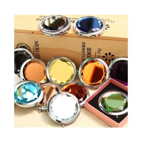 Crystal Metal Pocket Mirror Makeup Fold Round Crystal Compact Mirror Personalized Wedding Gifts