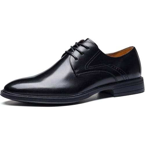 2021Men Dress shoes Derbies Style Bright Surface Solid Genuine Leather Low Heel Rubber Spring Fall Popular Gentry Anglo-Americ