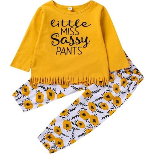 Baby girl Clothes Set Newborn Clothes Print Outfit Baby girl tassel Outfit T-Shirt Top long Pant Infantil 2pcs