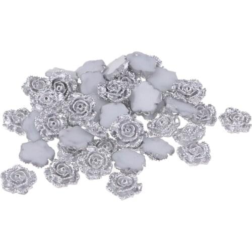 Lots 50 DIY Silver Resin Roses W/ Flatback For DIY Phone Craft