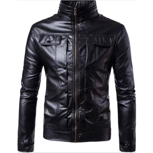 Winter Jackets For Men PU Brown Black Fall Winter Spring long Motorcycle Shell leather sleeve denim Mens Jackets Outerwe
