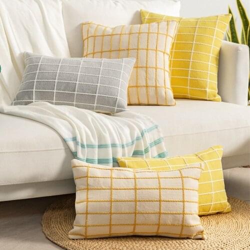 Plain Cushion Cover Cotton Woven Check Yellow Grey Ivory pillow cover for Home decoration For Sofa Bed Chair 45x45cm/30x50cm