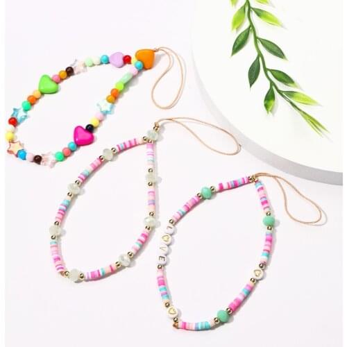 New Ins Hot Colorful Beads Chain Mobile Phone Chain Anti-lost Handmade Acrylic Cord Lanyard for Cell Phone Case Hanging Cord