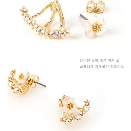 New Flower Crystal Earrings Womens Rose Gold Double-sided Fashion Sweet Jewelry Small Daisy Flower Back Hanging Earrings