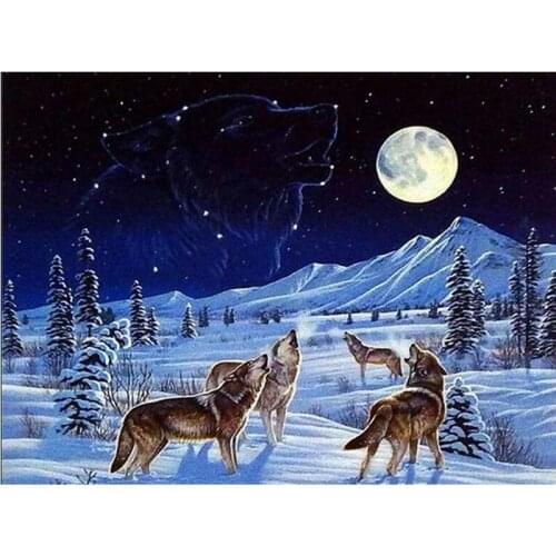 New Diy 5D Diamond Painting Wolf Snow Full Square Round Drill Diamond Embroidery Animal Rhinestone Kit Winter Home Decoration