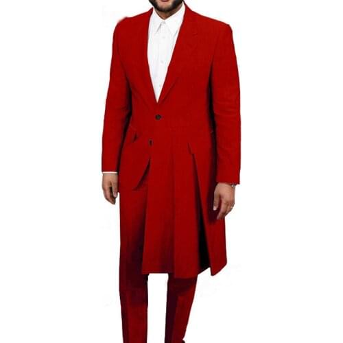 New African Design Red Men Suits Costume Groom Tuxedos Notch Lapel Wedding Terno Masculino Slim Fit 2 Pieces (Jacket+Pants)