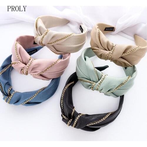 PROLY New Fashion Hair Accessories For Women Wide Side Center Knot Headband Alloy Chain Decoration Adult Hairband Wholesale