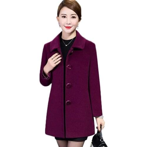 Autumn Winter Jacket Women 2021 New Solid Single-Breasted Woolen Coat Plus Size 5XL Middle-aged Female Wool Jackets Basic Tops