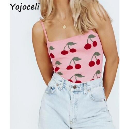 Yojoceli sexy cherry print t-shirt backle short tops 2021 women vest all match tee streetwear