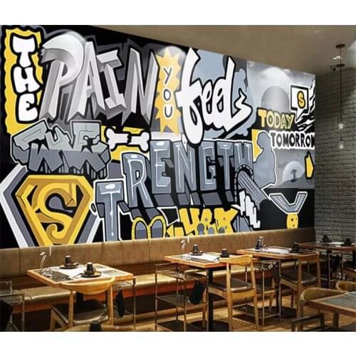 Custom wallpaper retro hand-painted graffiti industrial wind gym club tooling TV background wall murals 3d wallpaper