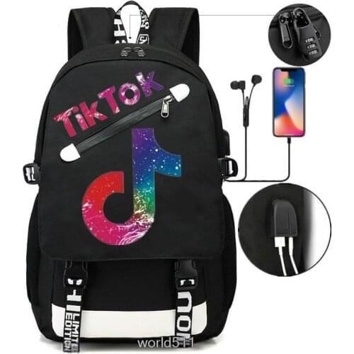 Tik Tok Casual Backpacks Teenager Girls USB Charge Schoolbag Women Daily Mochila Bagpack School Backpack Travel Bags Birthday