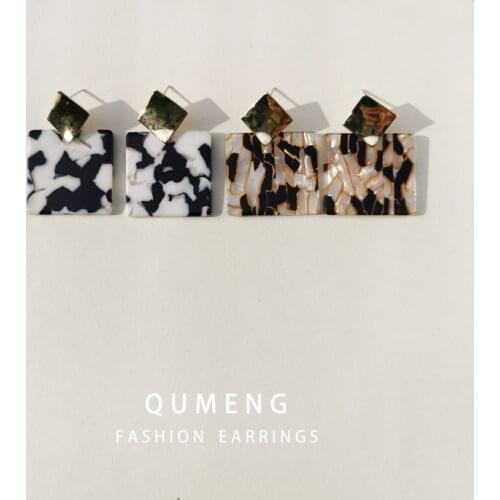 QUMENG 2020 Korean Geometric triangle Acrylic Acetic Acid Earrings For Women Metal Stud Earrings Jewelry factory Wholesale