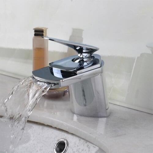 YANKSMART Luxury Waterfall Spout Bathroom Faucet Deck Mounted Single Handle Washbasin Faucet Basin Sink Mixer Water Tap