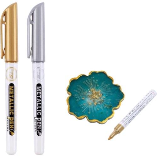 2pcs/Lot Gold Silver Metallic Pen Resin Drawing Pen Acrylic Paint Highlights Permanent Marker For DIY Epoxy Resin Graffiti