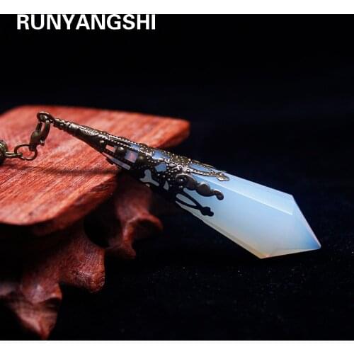 Runyangshi 1pc Natural opal stone pendulum healing crystals chakra pendulum charms necklace pendant Women Fashion jewelry
