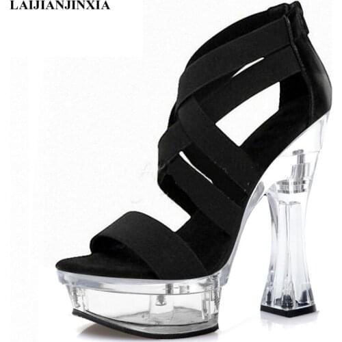 6 Inches Super High heeled Sandals Roman Hollow Open Toe Spool Heels Models 14 Cm Party Stage Elegant Nightclub Pole Dance Shoes