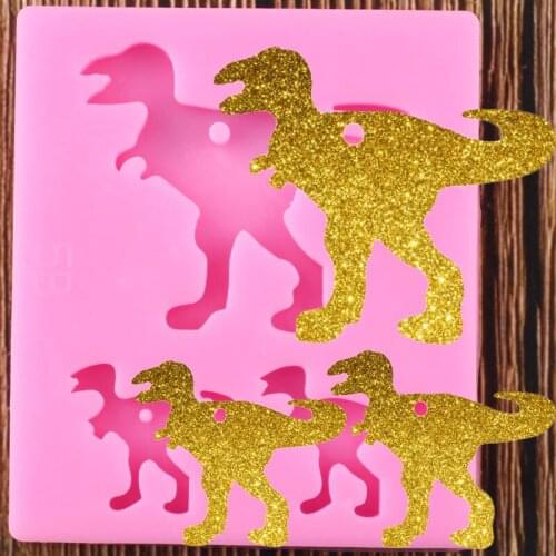 Shiny Dinosaur Family Silicone Keychains Mold DIY Animal Dinosaur Jewelry Making Epoxy Resin Molds