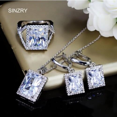 SINZRY 2017 NEW Cubic zirconia stone geometry jewelry sets elegant stud earring pendant necklace fashion ring wedding jewelry