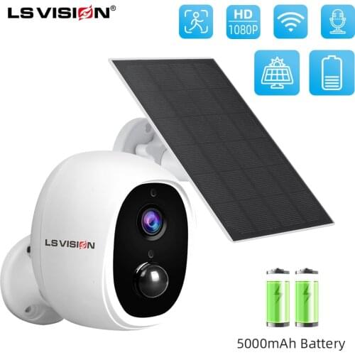 LSVISION Solar Panel Camera WIFI Outdoor 1080P HD Battery Rechargeable Camera Two-way Audio PIR Detection IR Night Vision Camera