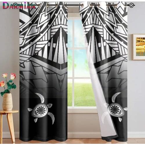 DARMIAN Polynesian Tribal Sea Turtle Print Blackout Curtains Home Living Room Bedroom Decor Privacy Protect Full Shading Drapes
