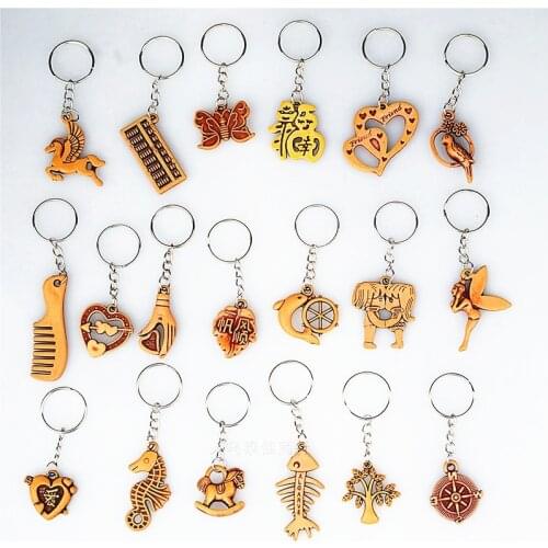 100pieces keychain hanger 25mm keyrings wholesale gift promotion wood anchor rudder tree horse love gift key chain pendant