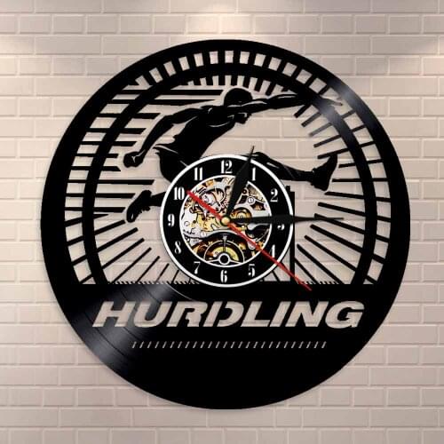 Track And Field Hurdling Vintage Vinyl Record Wall Clock Hurdler Runner Wall Clock Modern Design Decorative Clock Athletic Gift