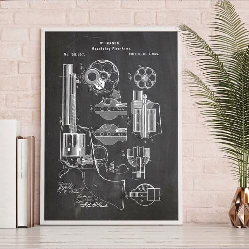 Hand Gun Patent Vintage Poster And Prints Revolving Fire Arm Art Print Pistol Blueprint Wall Pictures Military Decorations
