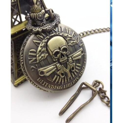 2ND AMENDMENT Defending Liberty Since 1791 Cool Guns Design Antique Bronze Skull and Attack on Titan pocket watch fob chain gift