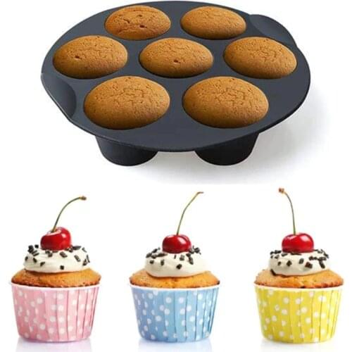 High Quality 7 Gird Round Cake Baking Trays Non-stick Silicone Air Fryer Accessories Kitchen Cooking Appliance Part Retailsale