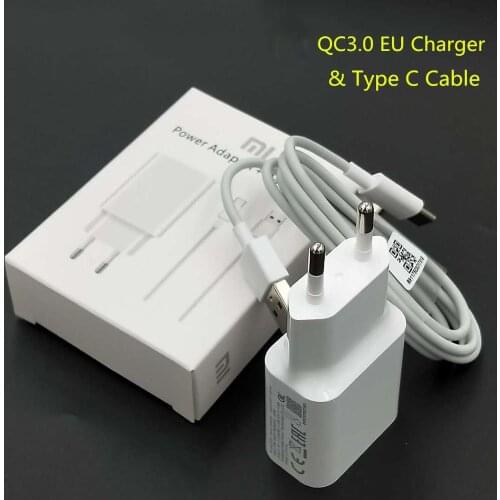 Xiaomi USB Charger Fast charging Adapter Original QC3.0 EU Plug Type C Cable For Mi 6 6X 9T CC9 A3 A2 A1 Redmi 8 8A Pocophone F1