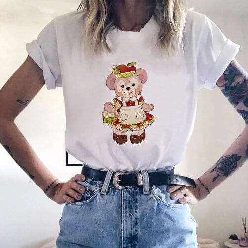 Disney Tshirt ShellieMay Bear Cartoon Print Women T-Shirt Short Sleeve Streetwear O-Neck Pullover Loose Tee Tops Dropship