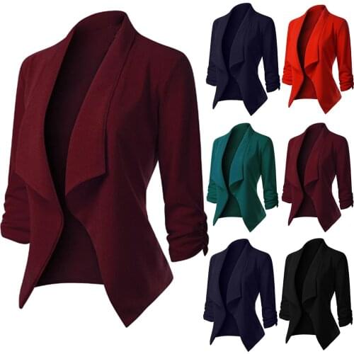Women Blazer 2021 Formal Blazers Lady Office Work Suit 3/4 Sleeve Jackets Coat Slim Solid Women Blazer Femme Jacket Dropshipping