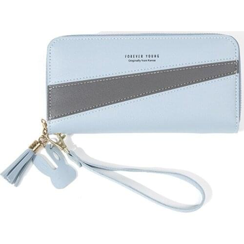 New lady hand bag purse female long bump color stitching zipper tassel high-capacity wallet mobile phone packages