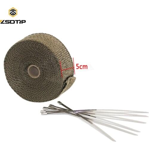 ZSDTRP 15m Titanium Temp Exhaust Heat Wrap 3 Colors Heater Resistant Downpipe Ties Car Motorcycle Tape Replacement