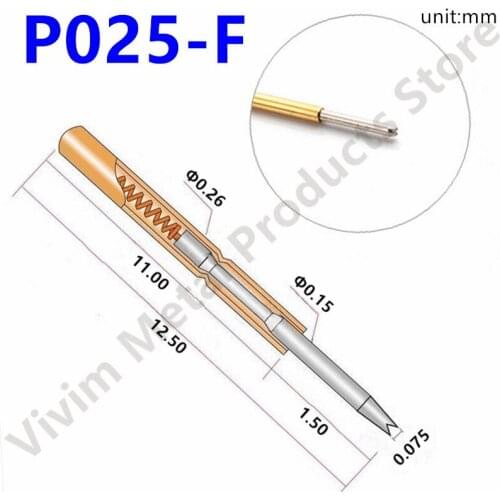 100 / PCS Spring Test Probe P025-F Durable Brass Metal Spring Test Probe Dia 0.26mm Length 12.50mm Pogo Pin