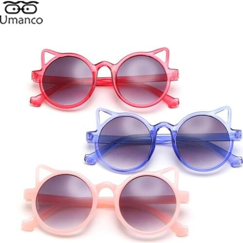 2021 Colorful Cat Eye Round Sunglasses for Children Kids Plastic Frame AC Lens Boys Girls Lovely Sun Glasses Gift Travel UV400