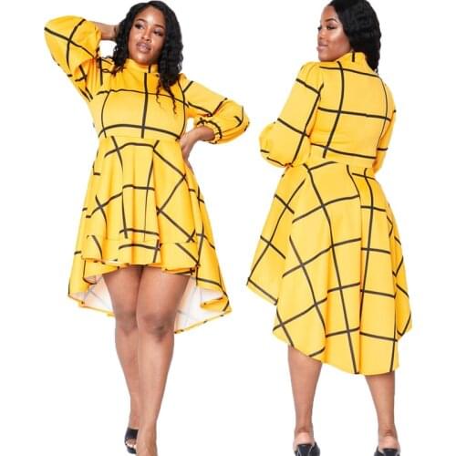 2021 European and American Fashion Large Plaid Dress plus Size Womens Clothing New Long Sleeve Large Swing Dress Dresses Women